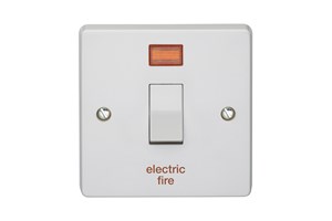 20A 1 Gang Double Pole Control Switch With Neon Printed 'Electric Fire'