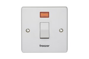 20A 1 Gang Double Pole Control Switch With Neon Printed 'Freezer' in Black