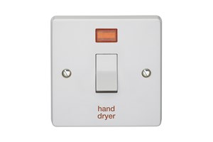 20A 1 Gang Double Pole Control Switch With Neon Printed 'Hand Dryer'
