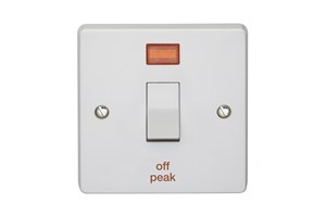 20A 1 Gang Double Pole Control Switch With Neon Printed 'Off Peak'
