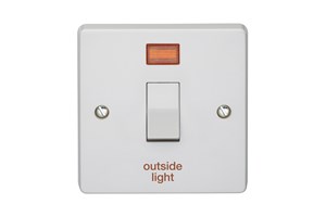 20A 1 Gang Double Pole Control Switch With Neon Printed 'Outside Light'
