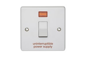 20A 1 Gang Double Pole Control Switch With Neon Printed 'Uninterruptible Power Supply'