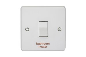 20A 1 Gang Double Pole Control Switch Printed 'Bathroom Heater'