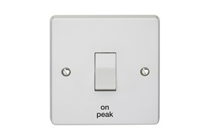 20A 1 Gang Double Pole Control Switch Printed 'On Peak' in Black