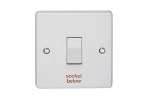 20A 1 Gang Double Pole Control Switch Printed 'Socket Below'