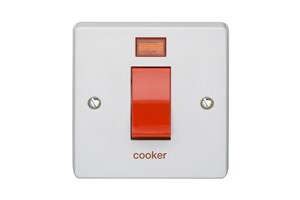 45A 1 Gang Double Pole Control Switch With Neon Printed 'Cooker'