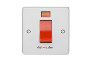 45A 1 Gang Double Pole Control Switch With Neon Printed 'Dish Washer'