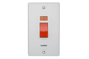 50A 2 Gang Double Pole Control Switch With Neon Printed 'Cooker' in Black