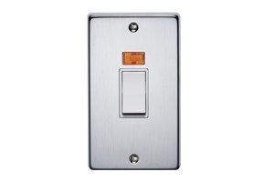 50A 2 Gang Double Pole Control Switch With Neon Lacquered Satin Chrome Finish