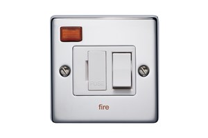 13A Double Pole Switched Fused Connection Unit With Neon Front Plate Printed 'Fire' Highly Polished Chrome Finish