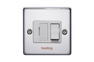 13A Double Pole Switched Fused Connection Unit With Neon Front Plate Printed 'Heating' Highly Polished Chrome Finish