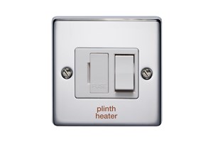 13A Double Pole Switched Fused Connection Unit With Neon Front Plate Printed 'Plinth Heater' Highly Polished Chrome Finish