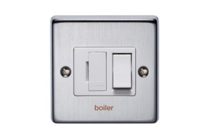 13A Double Pole Switched Fused Connection Unit Front Plate Printed 'Boiler' Satin Chrome Finish