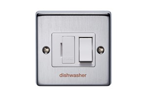 13A Double Pole Switched Fused Connection Unit Front Plate Printed 'Dish Washer' Satin Chrome Finish