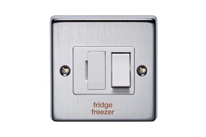 13A Double Pole Switched Fused Connection Unit Front Plate Printed 'Fridge Freezer' Satin Chrome Finish
