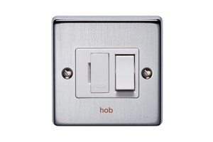 13A Double Pole Switched Fused Connection Unit Front Plate Printed 'Hob' Satin Chrome Finish