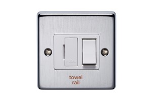 13A Double Pole Switched Fused Connection Unit Front Plate Printed 'Towel Rail' Satin Chrome Finish
