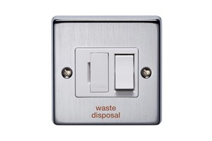 13A Double Pole Switched Fused Connection Unit Front Plate Printed 'Waste Disposal' Satin Chrome Finish