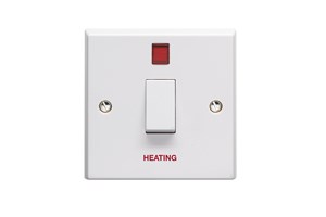 20A 1 Gang Double Pole Control Switch With Neon Printed 'Heating'