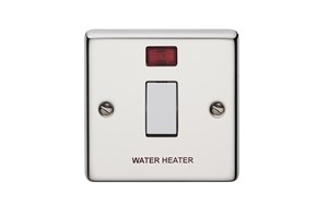 20A 1 Gang Double Pole Control Switch With Neon White Insert Polished Steel Finish