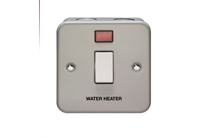 20A 1 Gang Double Pole Control Switch With Neon Metalclad Printed 'Water Heater'