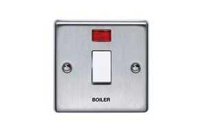 20A 1 Gang Double Pole Control Switch With Neon Printed 'Boiler' in Black Stainless Steel Finish