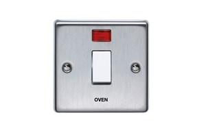 20A 1 Gang Double Pole Control Switch With Neon Printed 'Oven' in Black Stainless Steel Finish