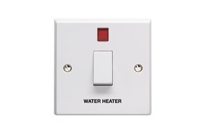 20A 1 Gang Double Pole Control Switch With Neon Printed 'Water Heater' in Black