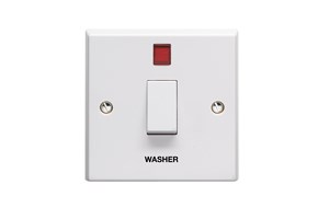 20A 1 Gang Double Pole Control Switch With Neon Printed 'Washer' in Black