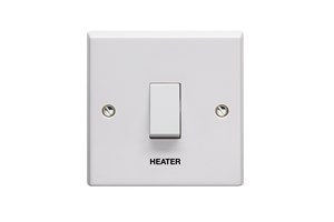 20A 1 Gang Double Pole Switch Printed 'Heater' in Black