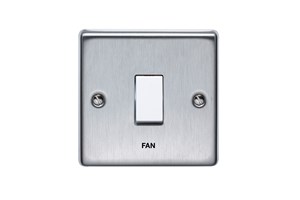 20A 1 Gang Double Pole Switch Printed 'Fan' in Black Stainless Steel Finish