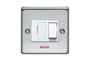 13A Double Pole Switched Fused Connection Unit Printed 'Boiler' Stainless Steel Finish