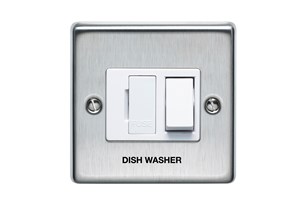 13A Double Pole Switched Fused Connection Unit Printed 'Dish Washer' in Black Stainless Steel Finish