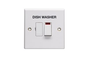 13A Double Pole Switched Fused Connection Unit With Neon Printed 'Dish Washer' in Black Large Text