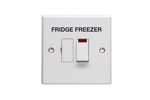 13A Double Pole Switched Fused Connection Unit With Neon Printed 'Fridge Freezer' in Black Large Text