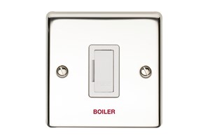 13A Double Pole Switched Fused Connection Unit With Neon Printed 'Boiler' Polished Steel Finish