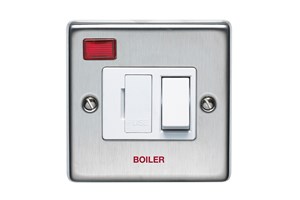 13A Double Pole Switched Fused Connection Unit With Neon Printed 'Boiler' Stainless Steel Finish
