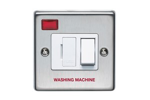 13A Double Pole Switched Fused Connection Unit With Neon Printed 'Washing Machine' Stainless Steel Finish