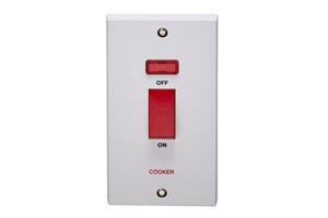 45A 1 Gang Double Pole With Neon Large Plate Printed 'Cooker' in Red