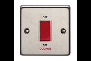 45A 1 Gang Double Pole Printed 'Cooker' Stainless Steel Finish