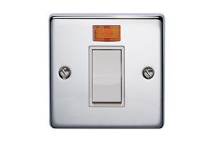 45A 1 Gang Double Pole With Neon Highly Polished Chrome Finish