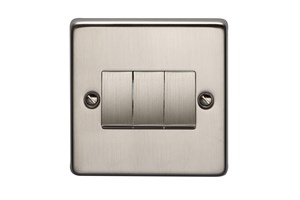 10AX 3 Gang 2 Way Metal Plate Switch Stainless Steel Finish