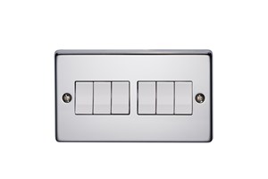 10AX 6 Gang 2 Way Plate Switch Highly Polished Chrome Finish