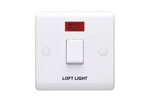 20A 1 Gang Double Pole Control Switch With Neon Indicator Printed 'Loft Light'
