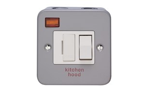 13A Double Pole Switched Metalclad Fused Connection Unit With Neon Printed 'Kitchen Hood'