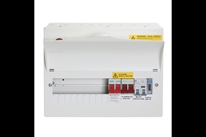 9W Consumer Unit with 100A Dual Supply Isolators, 16A DP Bi-Directional RCBO and PV MID Meter