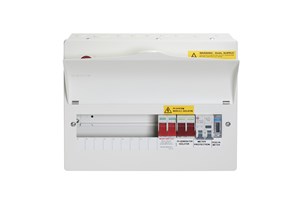 9W Consumer Unit with 100A Dual Supply Isolators, 16A DP Bi-Directional RCBO and PV MID Meter