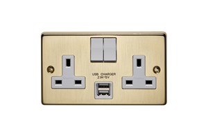 13A 2 Gang Double Pole Switched Socket With 2 USB s (Total 2.1A) Bronze Finish