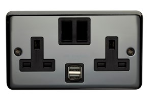 13A 2 Gang Double Pole Switched Socket With Dual 2.1A USB s Black Nickel Finish