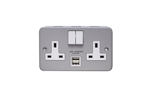 13A 2 Gang Double Pole Metalclad Switched Socket With Dual 2.1A USB s